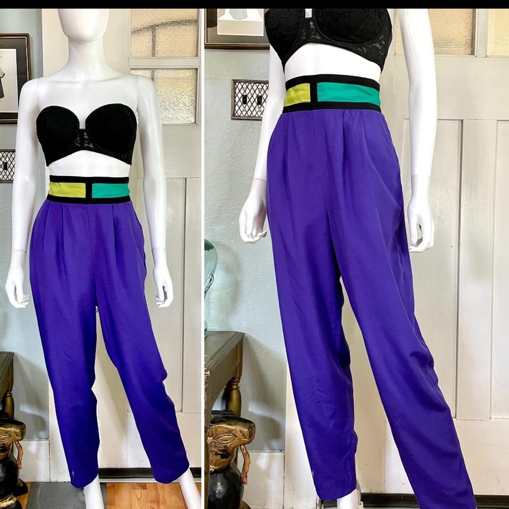 Vintage 90s Medium Large purple high waist tapered Leg Pants